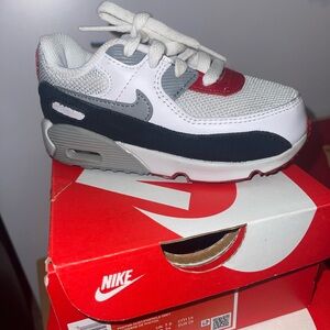 Nike Kids Air Max 90 White, Red, and Black Sneakers